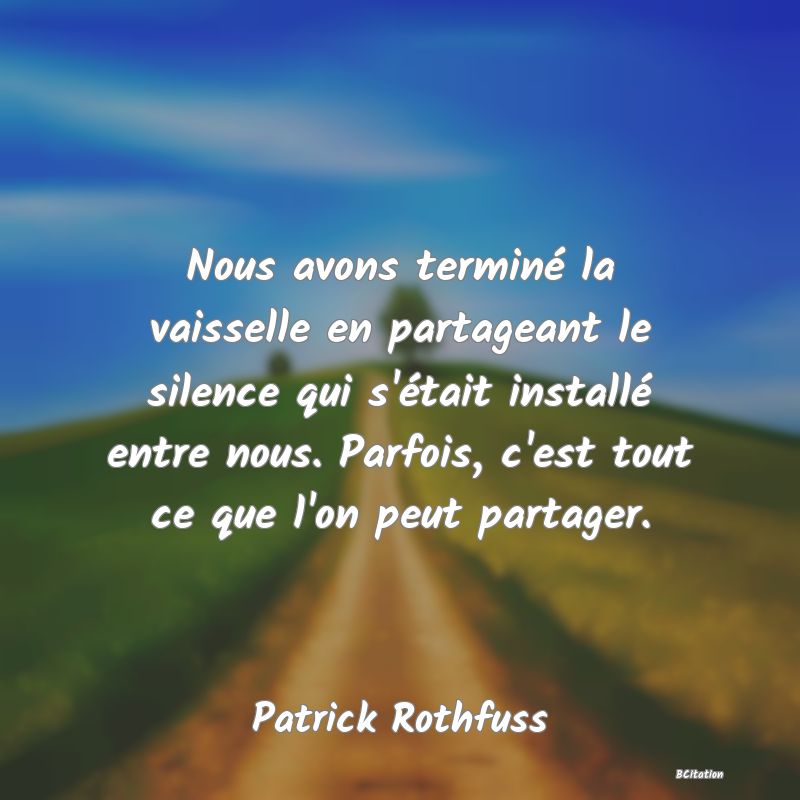 image de citation: Nous avons terminé la vaisselle en partageant le silence qui s'était installé entre nous. Parfois, c'est tout ce que l'on peut partager.