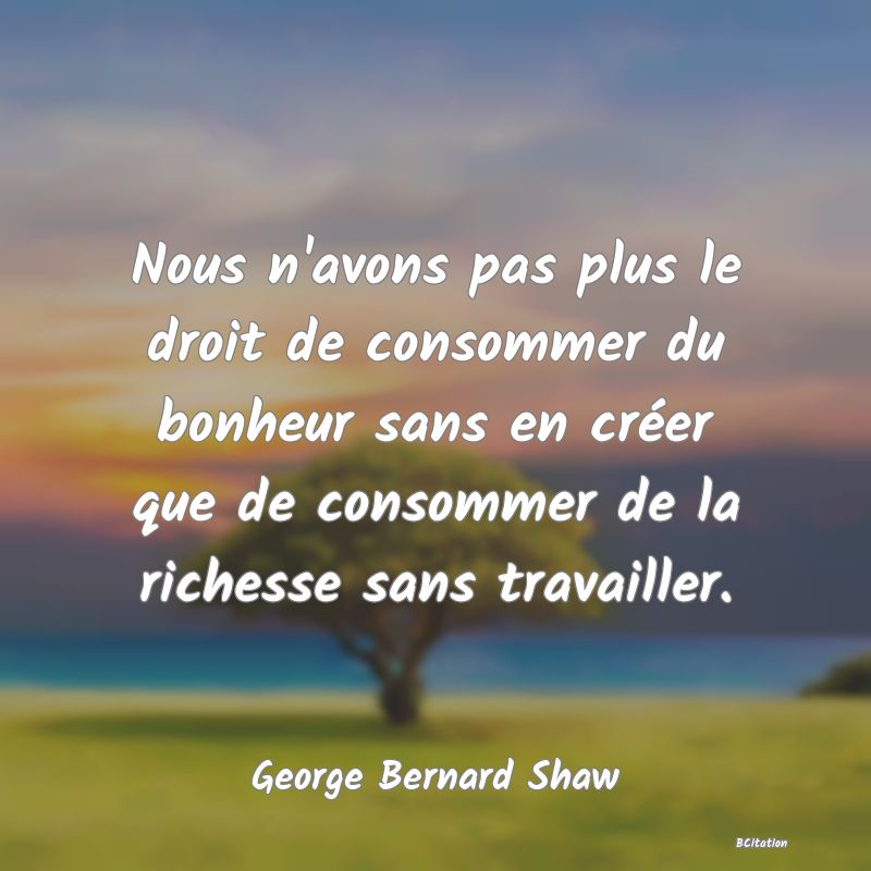 image de citation: Nous n'avons pas plus le droit de consommer du bonheur sans en créer que de consommer de la richesse sans travailler.