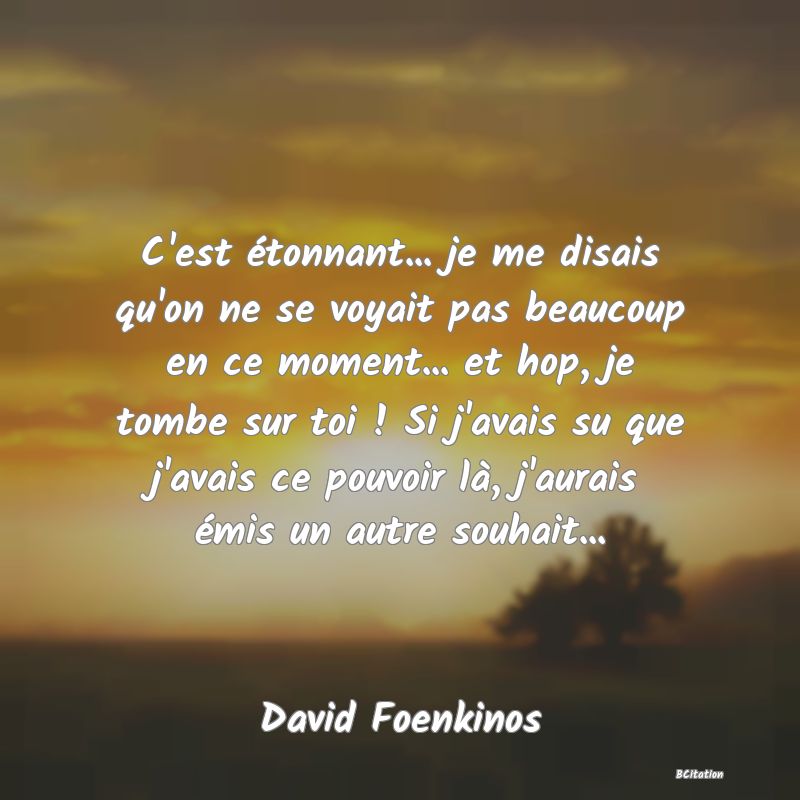 image de citation: C'est étonnant... je me disais qu'on ne se voyait pas beaucoup en ce moment... et hop, je tombe sur toi ! Si j'avais su que j'avais ce pouvoir là, j'aurais émis un autre souhait...