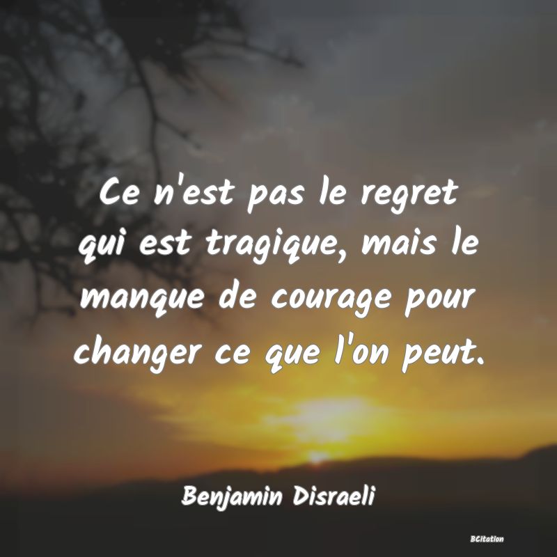image de citation: Ce n'est pas le regret qui est tragique, mais le manque de courage pour changer ce que l'on peut.