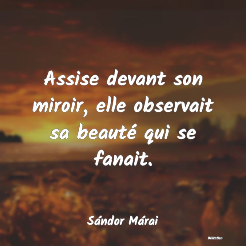 image de citation: Assise devant son miroir, elle observait sa beauté qui se fanait.