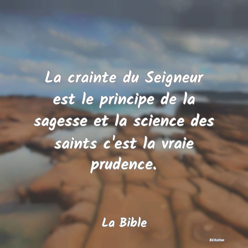 image de citation: La crainte du Seigneur est le principe de la sagesse et la science des saints c'est la vraie prudence.