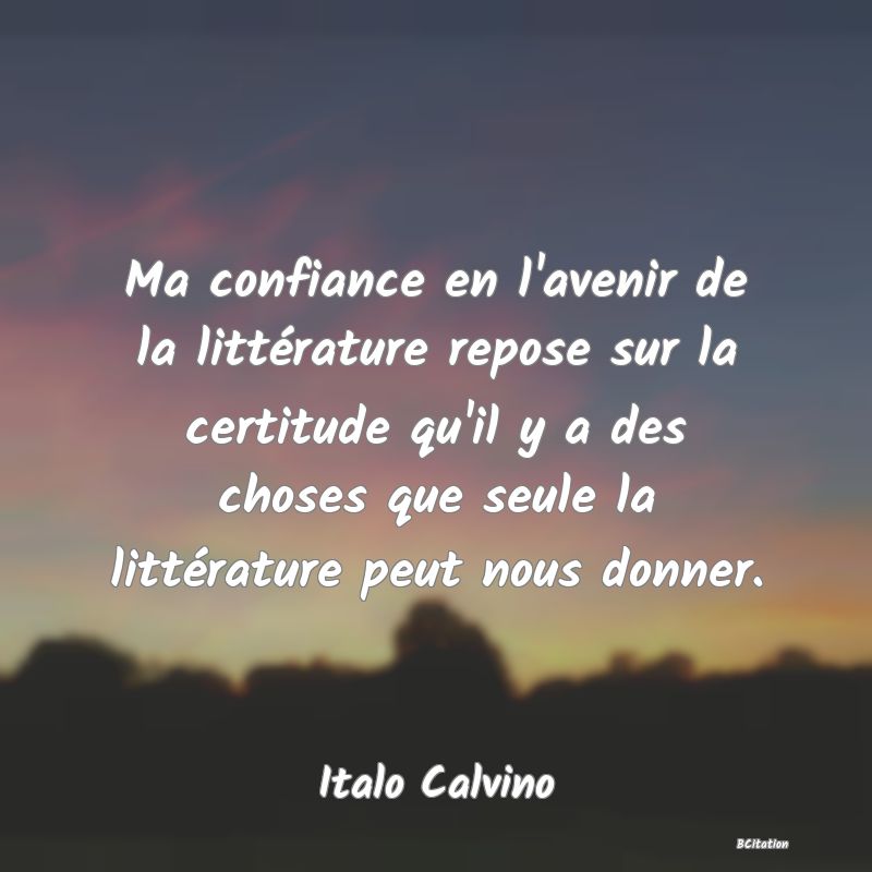 Belle Citation - Ma confiance en l'avenir de la littérature repose sur la certitude qu'il y a des choses que seule la littérature peut nous donner. - Italo Calvino