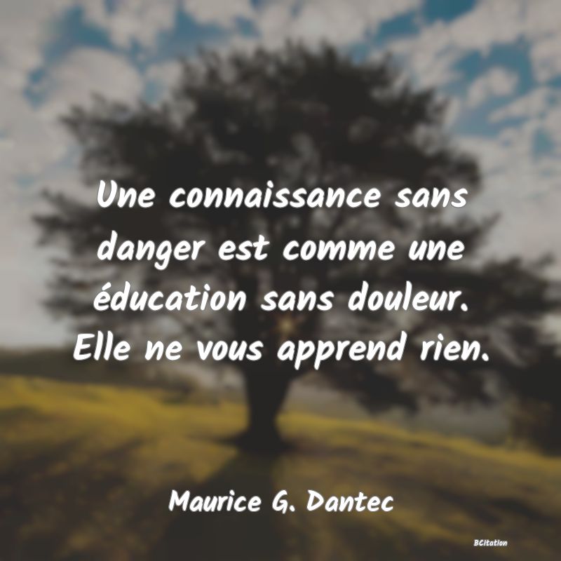 image de citation: Une connaissance sans danger est comme une éducation sans douleur. Elle ne vous apprend rien.