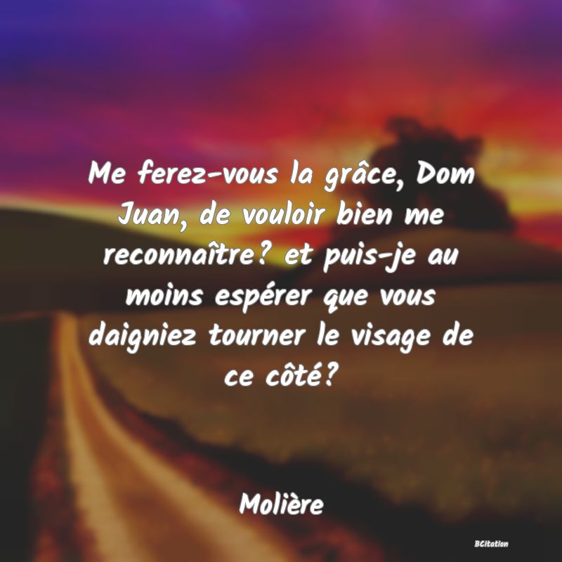image de citation: Me ferez-vous la grâce, Dom Juan, de vouloir bien me reconnaître? et puis-je au moins espérer que vous daigniez tourner le visage de ce côté?