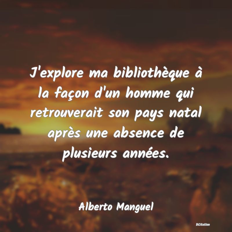 image de citation: J'explore ma bibliothèque à la façon d'un homme qui retrouverait son pays natal après une absence de plusieurs années.