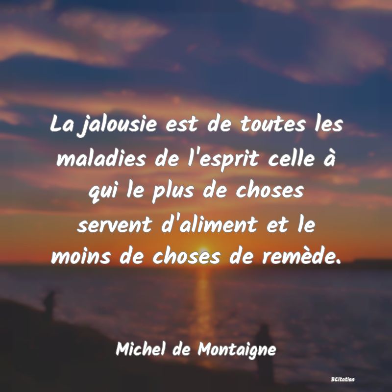 image de citation: La jalousie est de toutes les maladies de l'esprit celle à qui le plus de choses servent d'aliment et le moins de choses de remède.