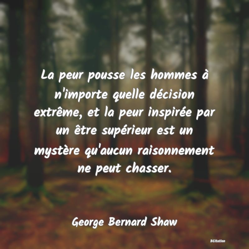 image de citation: La peur pousse les hommes à n'importe quelle décision extrême, et la peur inspirée par un être supérieur est un mystère qu'aucun raisonnement ne peut chasser.