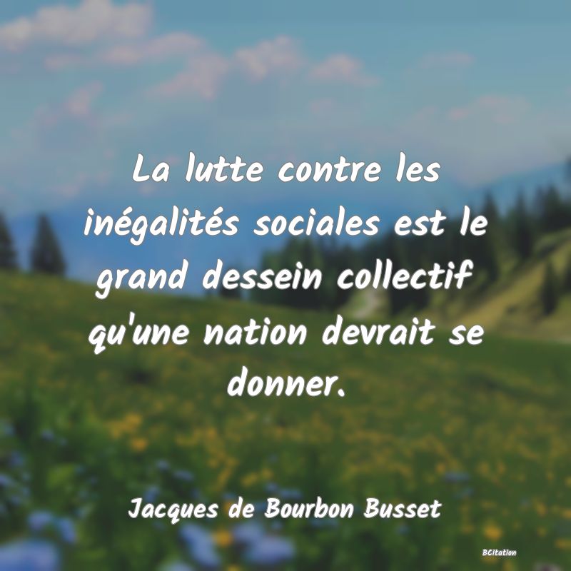 Belle Citation - La lutte contre les inégalités sociales est le grand dessein collectif qu'une nation devrait se donner. - Jacques de Bourbon Busset