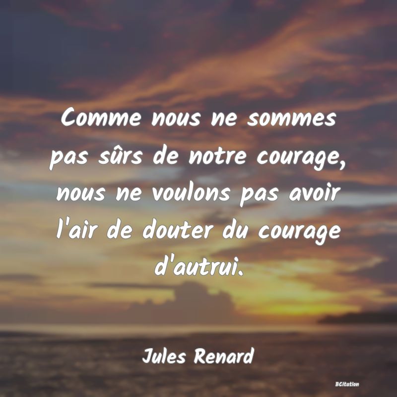 image de citation: Comme nous ne sommes pas sûrs de notre courage, nous ne voulons pas avoir l'air de douter du courage d'autrui.