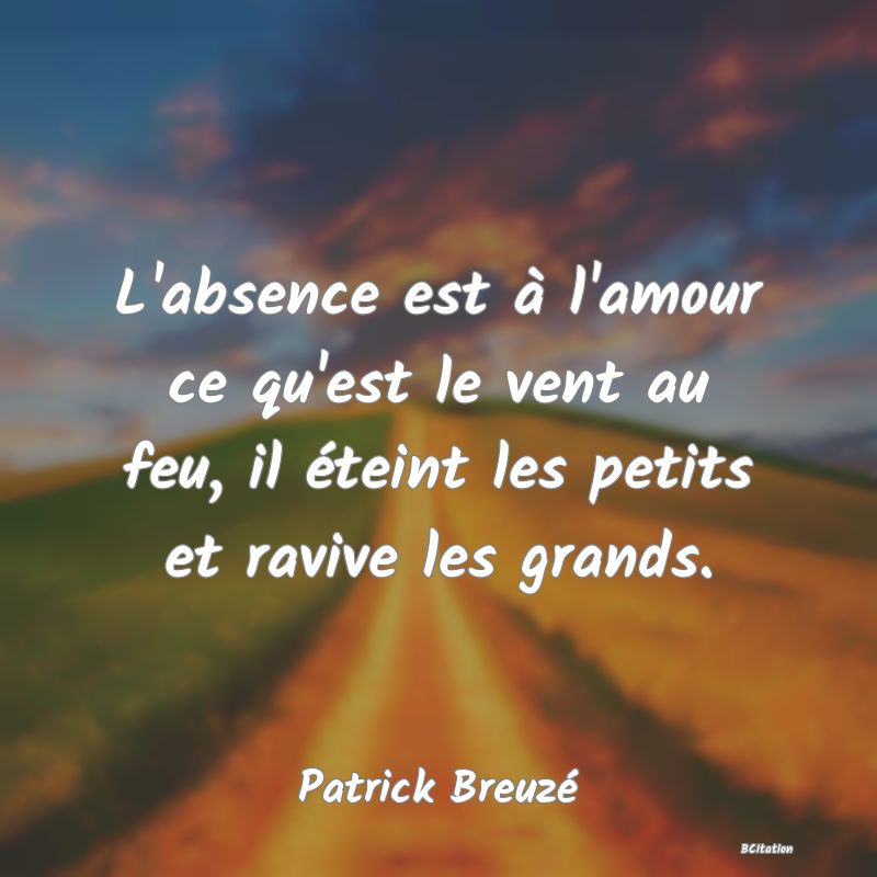 image de citation: L'absence est à l'amour ce qu'est le vent au feu, il éteint les petits et ravive les grands.