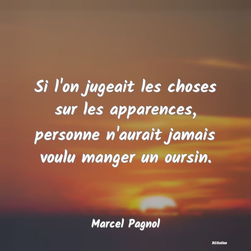 Belle Citation - Si l'on jugeait les choses sur les apparences, personne n'aurait jamais voulu manger un oursin. - Marcel Pagnol