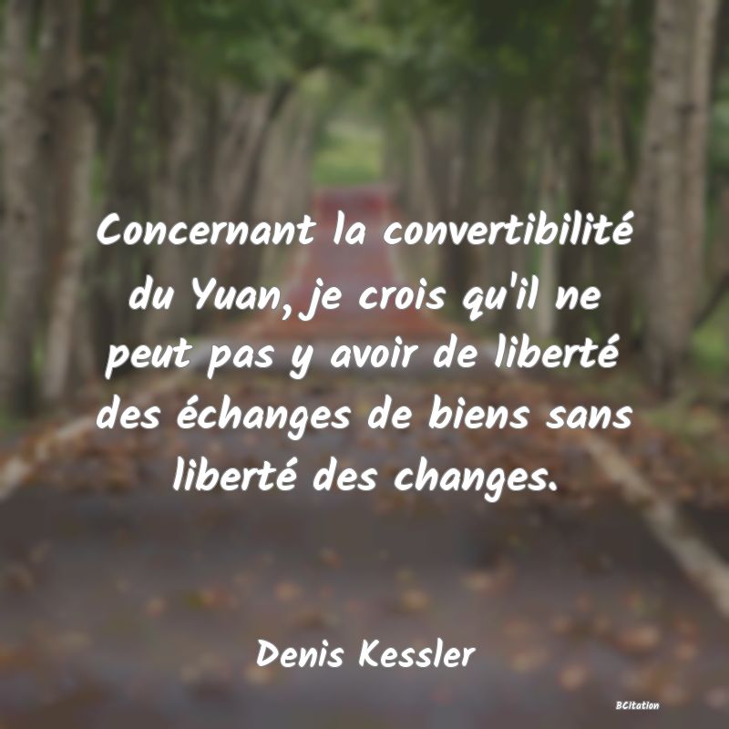 image de citation: Concernant la convertibilité du Yuan, je crois qu'il ne peut pas y avoir de liberté des échanges de biens sans liberté des changes.