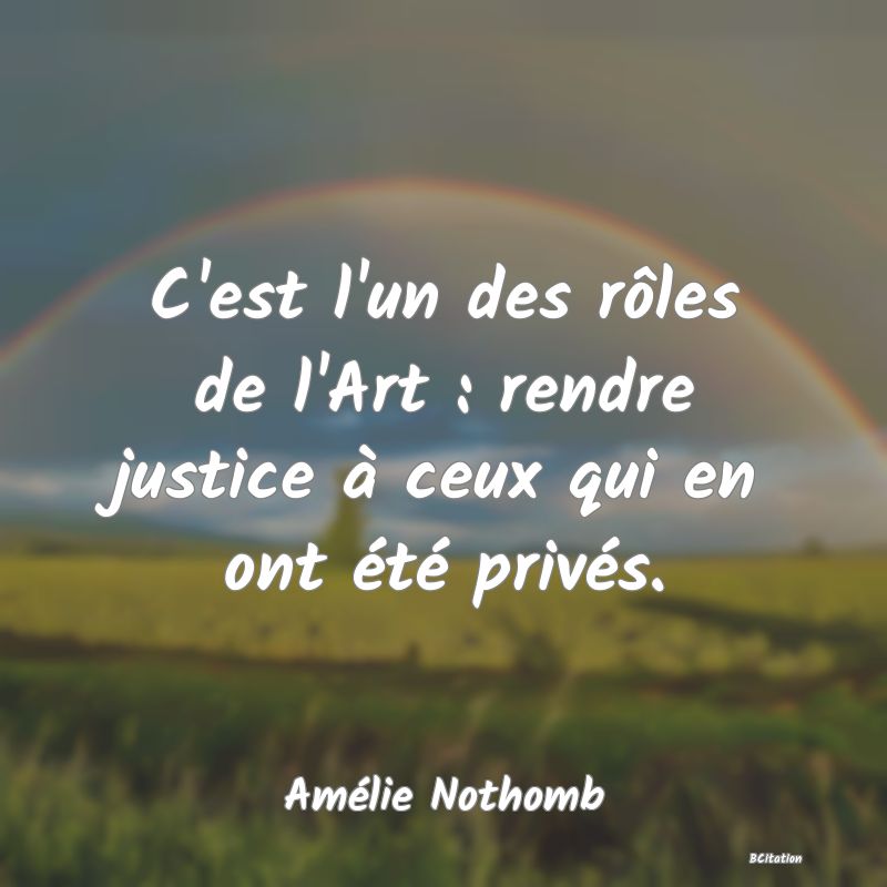 Belle Citation - C'est l'un des rôles de l'Art : rendre justice à ceux qui en ont été privés. - Amélie Nothomb