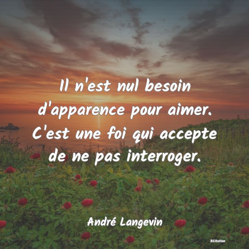 image de citation: Il n'est nul besoin d'apparence pour aimer. C'est une foi qui accepte de ne pas interroger.