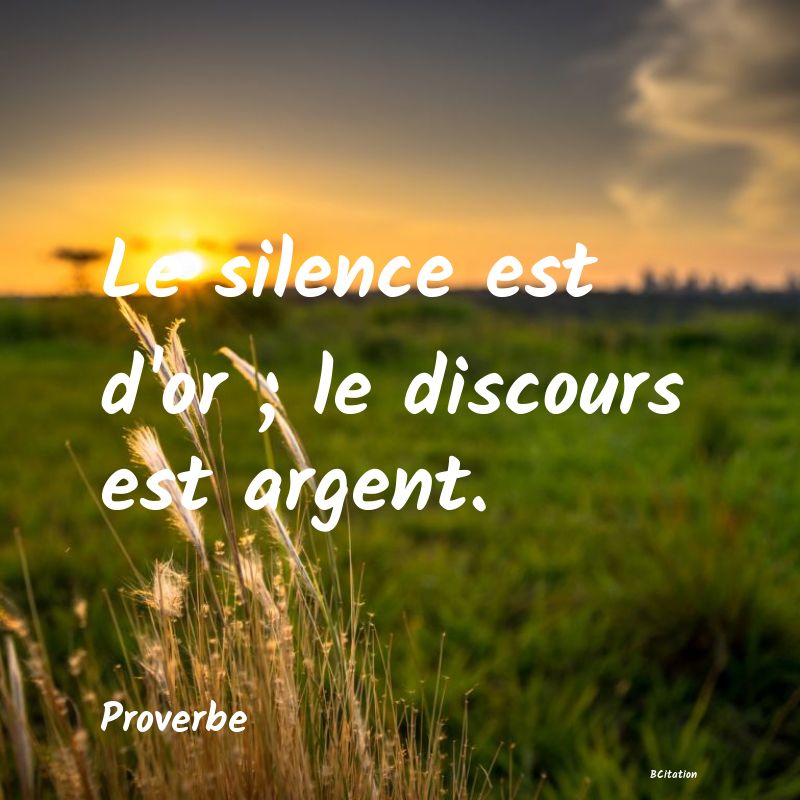 image de citation: Le silence est d'or ; le discours est argent.