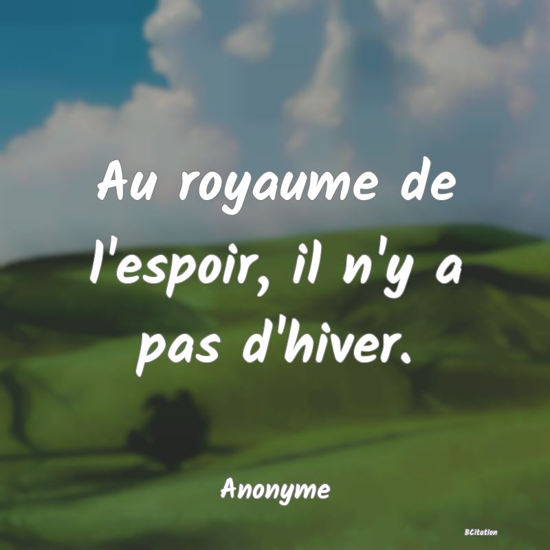 image de citation: Au royaume de l'espoir, il n'y a pas d'hiver.