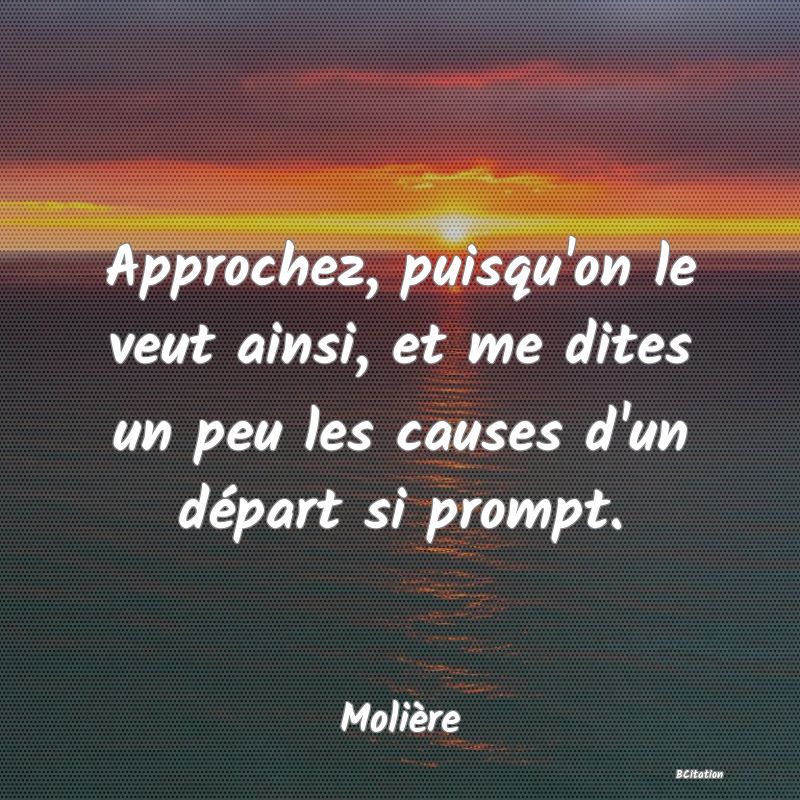 image de citation: Approchez, puisqu'on le veut ainsi, et me dites un peu les causes d'un départ si prompt.