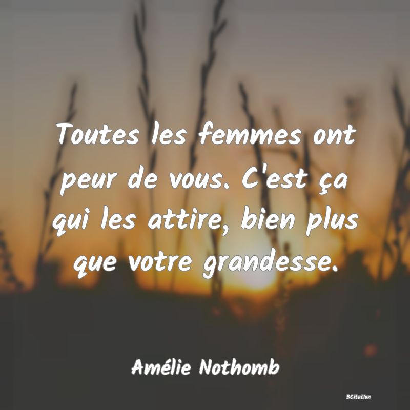 image de citation: Toutes les femmes ont peur de vous. C'est ça qui les attire, bien plus que votre grandesse.