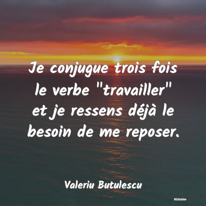 image de citation: Je conjugue trois fois le verbe  travailler  et je ressens déjà le besoin de me reposer.