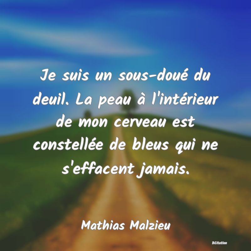 Belle Citation - Je suis un sous-doué du deuil. La peau à l'intérieur de mon cerveau est constellée de bleus qui ne s'effacent jamais. - Mathias Malzieu