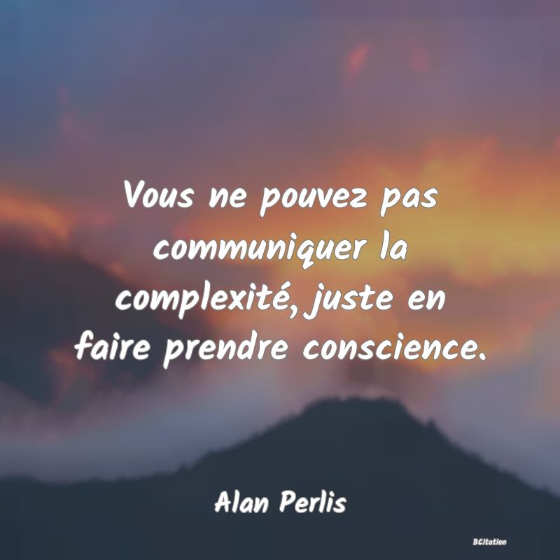 image de citation: Vous ne pouvez pas communiquer la complexité, juste en faire prendre conscience.