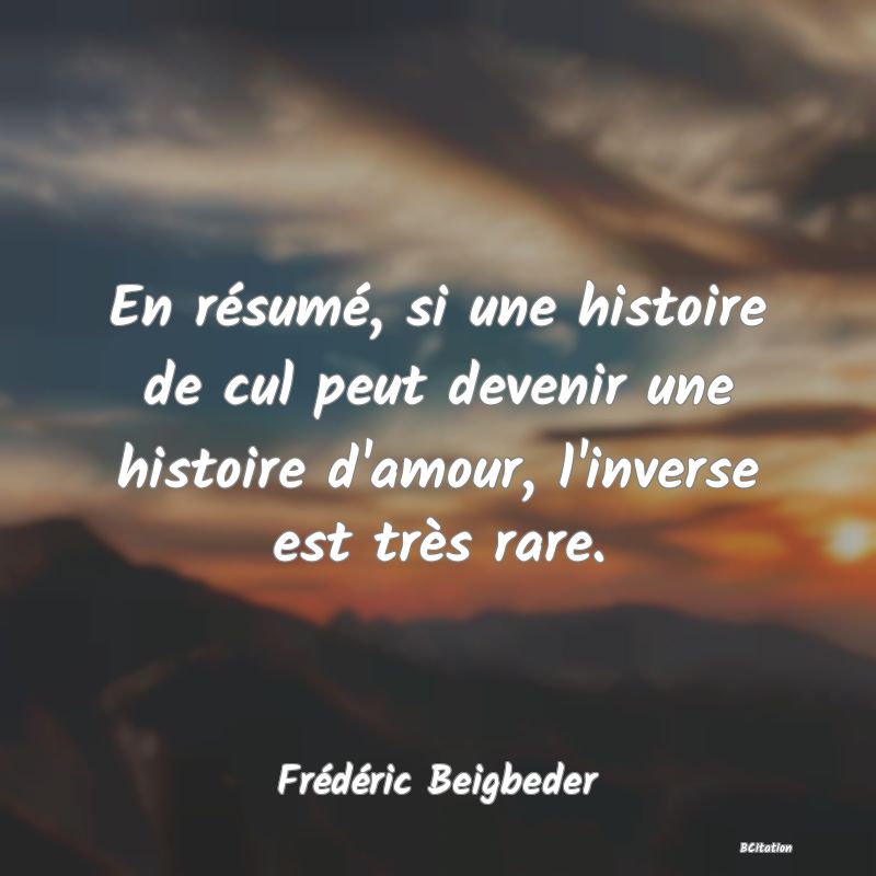 image de citation: En résumé, si une histoire de cul peut devenir une histoire d'amour, l'inverse est très rare.