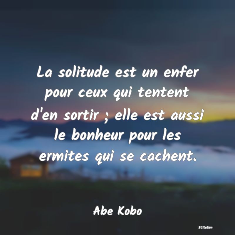 image de citation: La solitude est un enfer pour ceux qui tentent d'en sortir ; elle est aussi le bonheur pour les ermites qui se cachent.