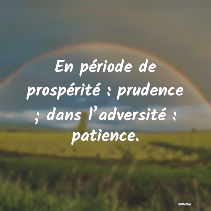 image de citation: En période de prospérité : prudence ; dans l’adversité : patience.
