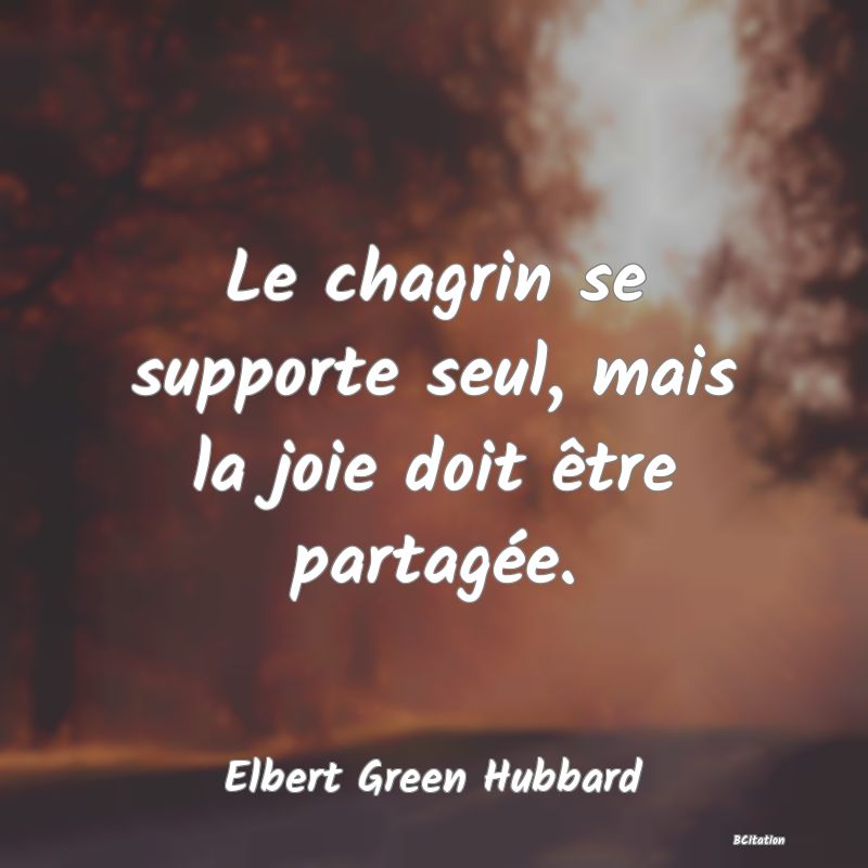 image de citation: Le chagrin se supporte seul, mais la joie doit être partagée.