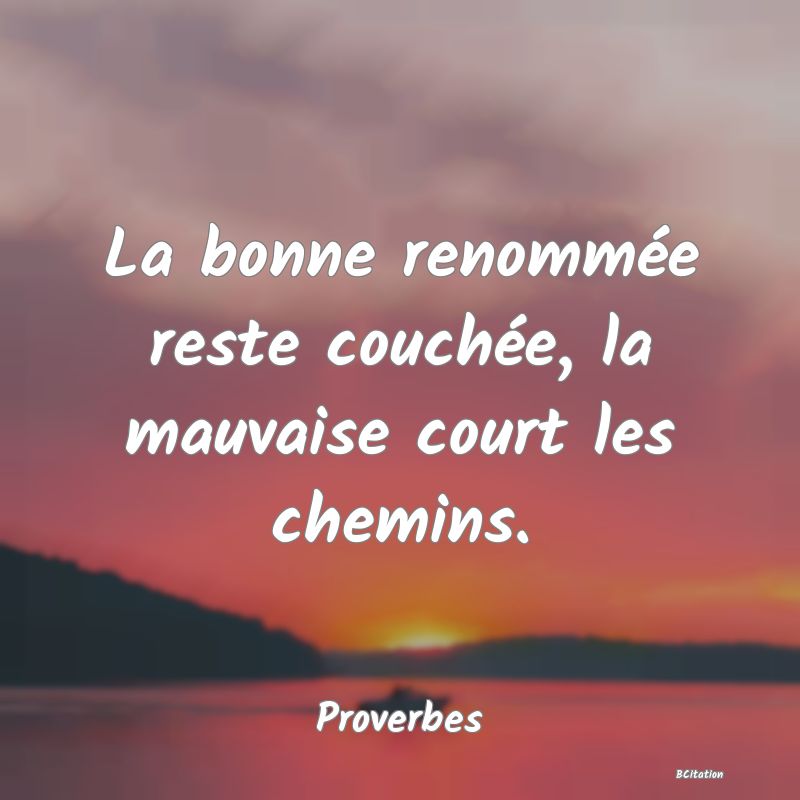 Belle Citation - La bonne renommée reste couchée, la mauvaise court les chemins. - Proverbes