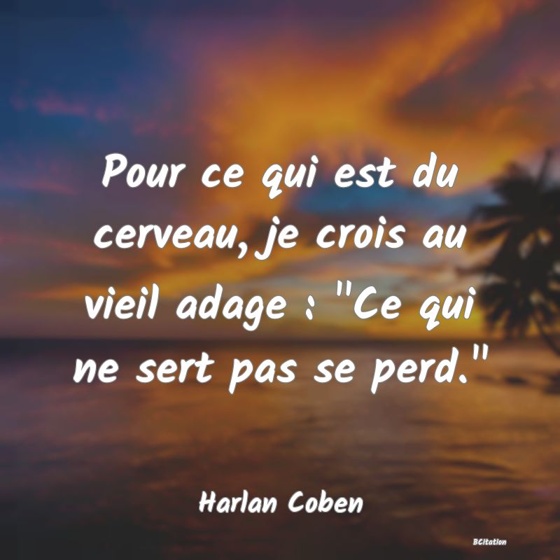 image de citation: Pour ce qui est du cerveau, je crois au vieil adage :  Ce qui ne sert pas se perd. 