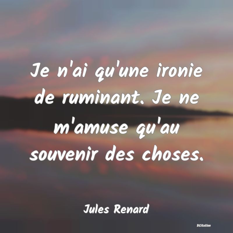 image de citation: Je n'ai qu'une ironie de ruminant. Je ne m'amuse qu'au souvenir des choses.