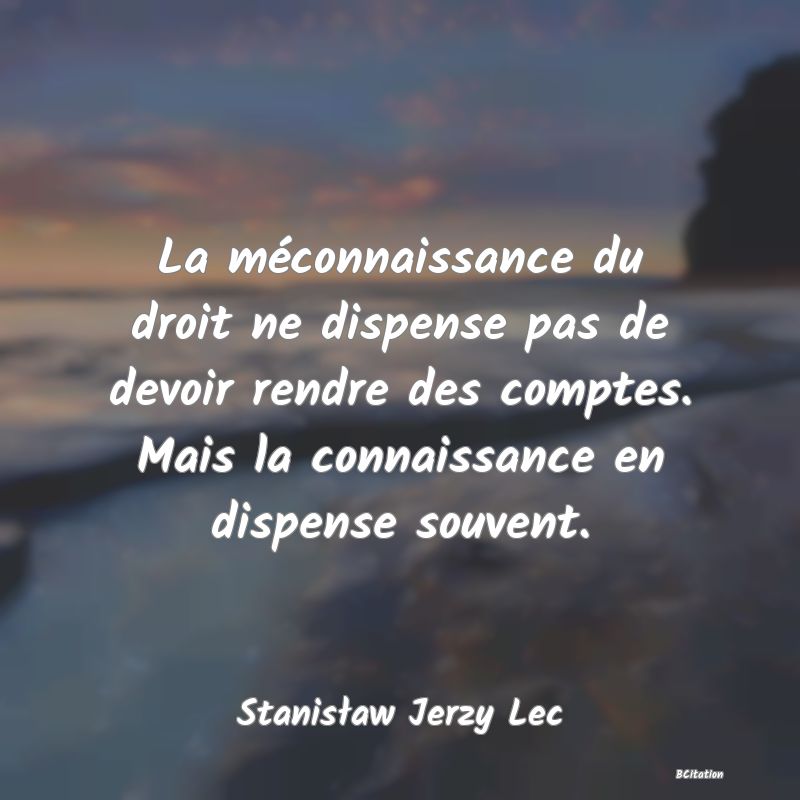 image de citation: La méconnaissance du droit ne dispense pas de devoir rendre des comptes. Mais la connaissance en dispense souvent.