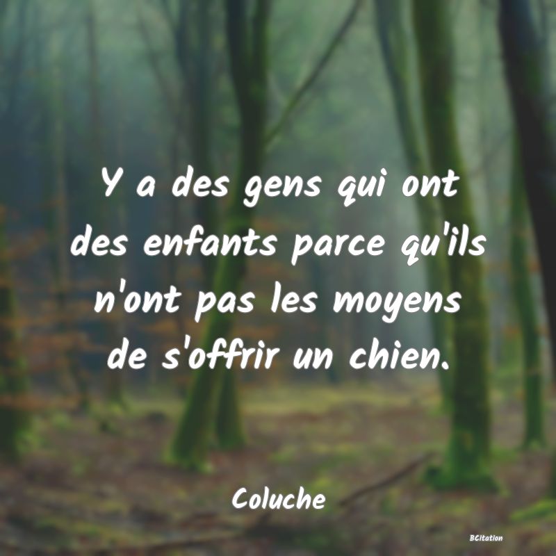 image de citation: Y a des gens qui ont des enfants parce qu'ils n'ont pas les moyens de s'offrir un chien.