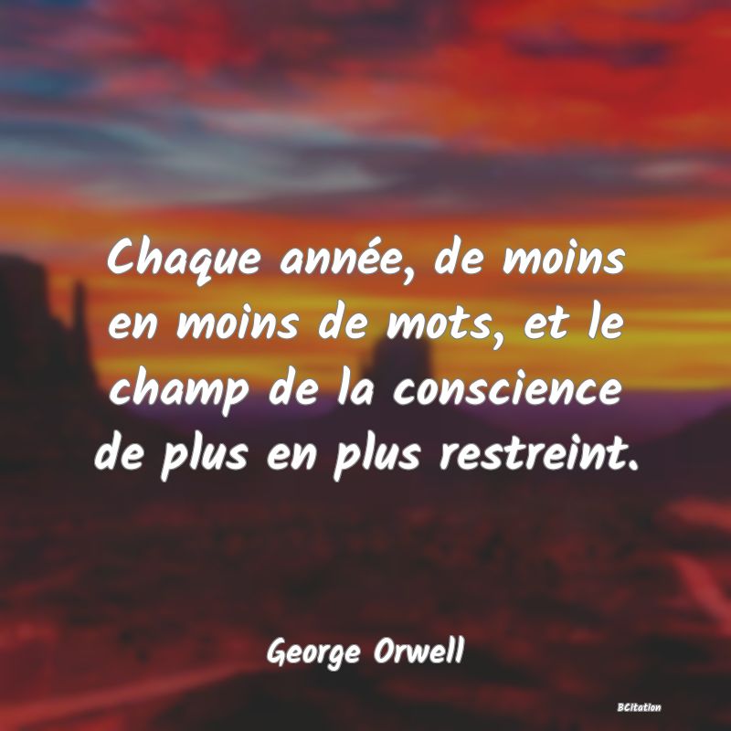 image de citation: Chaque année, de moins en moins de mots, et le champ de la conscience de plus en plus restreint.