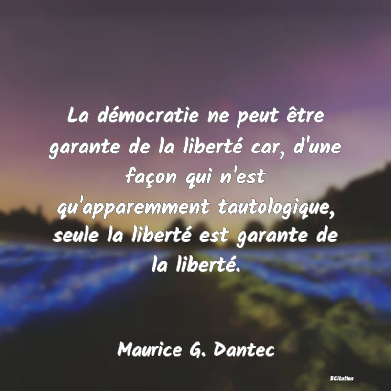 image de citation: La démocratie ne peut être garante de la liberté car, d'une façon qui n'est qu'apparemment tautologique, seule la liberté est garante de la liberté.