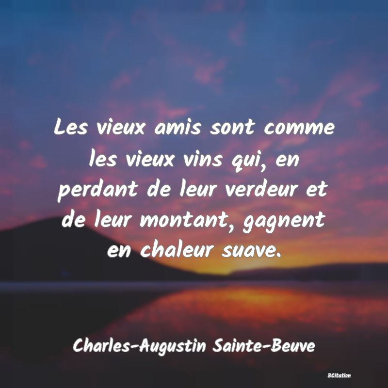 image de citation: Les vieux amis sont comme les vieux vins qui, en perdant de leur verdeur et de leur montant, gagnent en chaleur suave.