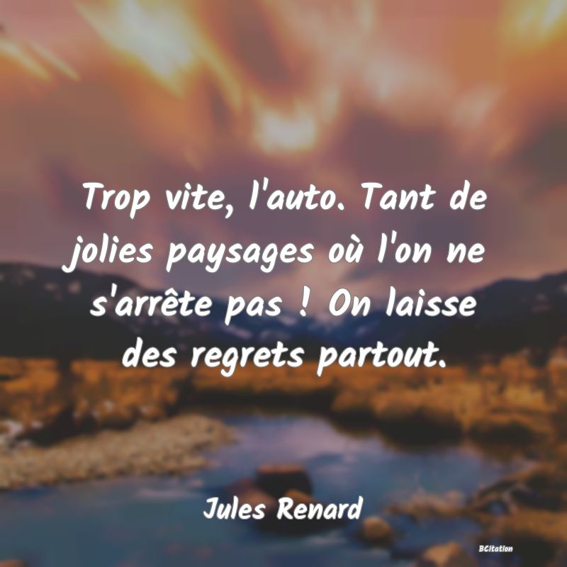 image de citation: Trop vite, l'auto. Tant de jolies paysages où l'on ne s'arrête pas ! On laisse des regrets partout.