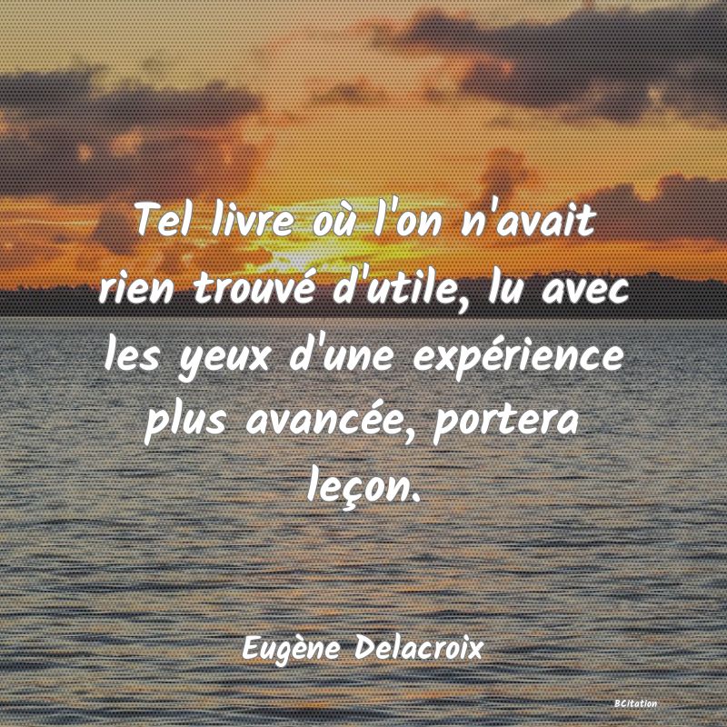 Belle Citation - Tel livre où l'on n'avait rien trouvé d'utile, lu avec les yeux d'une expérience plus avancée, portera leçon. - Eugène Delacroix