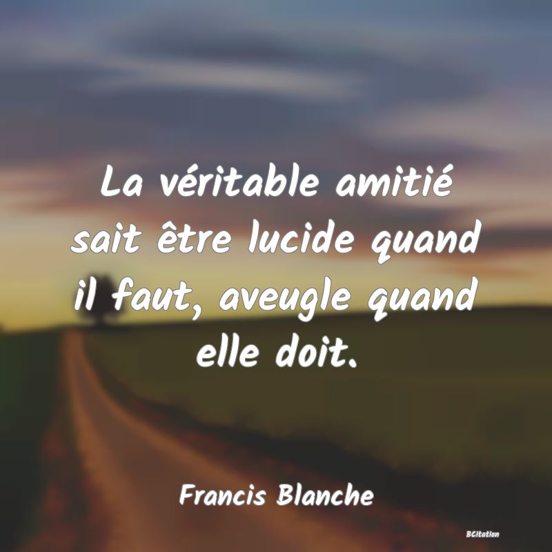 image de citation: La véritable amitié sait être lucide quand il faut, aveugle quand elle doit.