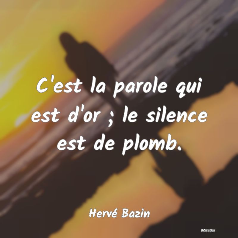 Belle Citation - C'est la parole qui est d'or ; le silence est de plomb. - Hervé Bazin