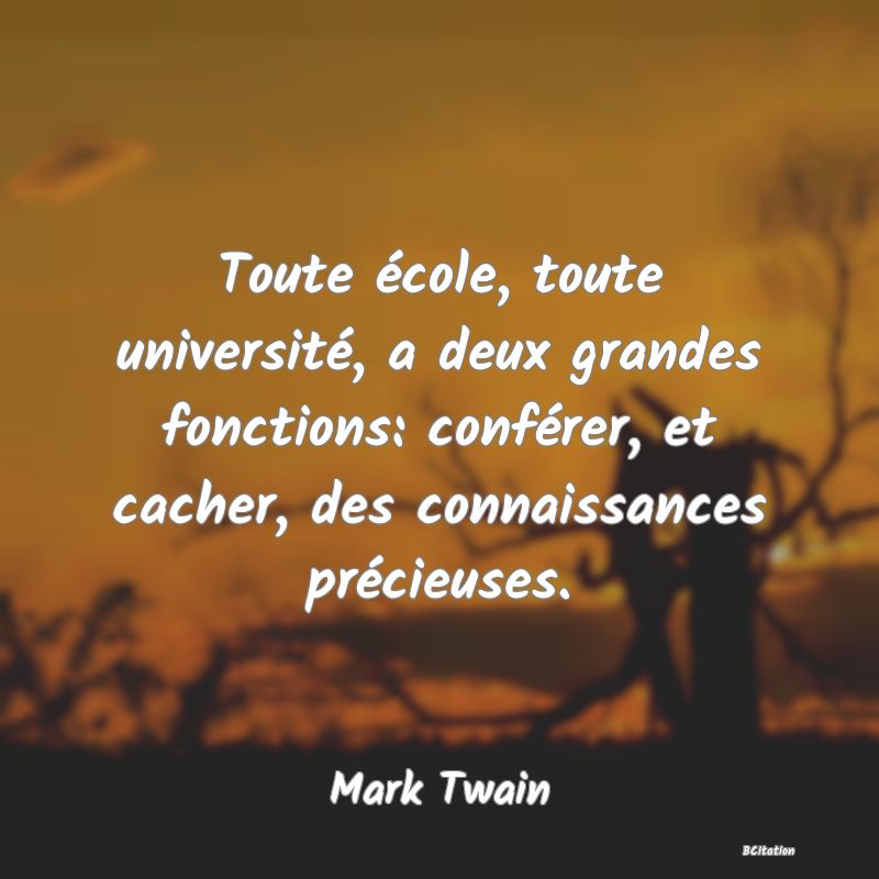 image de citation: Toute école, toute université, a deux grandes fonctions: conférer, et cacher, des connaissances précieuses.