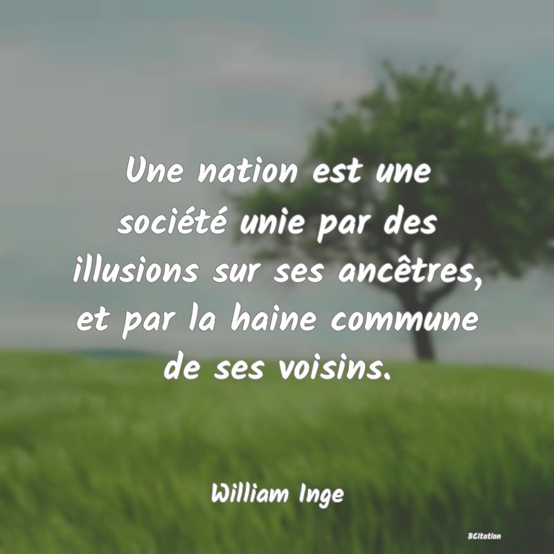 image de citation: Une nation est une société unie par des illusions sur ses ancêtres, et par la haine commune de ses voisins.