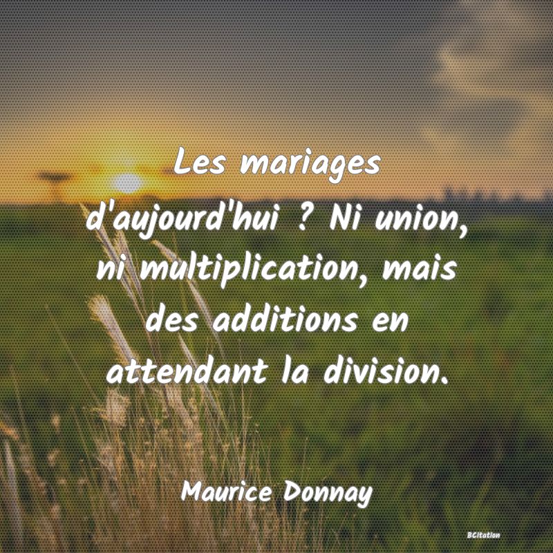 image de citation: Les mariages d'aujourd'hui ? Ni union, ni multiplication, mais des additions en attendant la division.