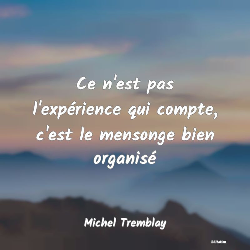 image de citation: Ce n'est pas l'expérience qui compte, c'est le mensonge bien organisé