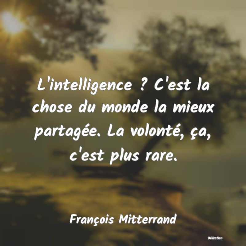 image de citation: L'intelligence ? C'est la chose du monde la mieux partagée. La volonté, ça, c'est plus rare.