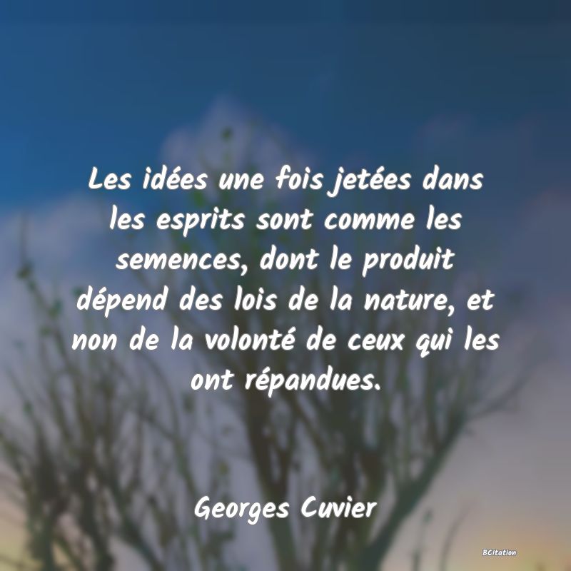 image de citation: Les idées une fois jetées dans les esprits sont comme les semences, dont le produit dépend des lois de la nature, et non de la volonté de ceux qui les ont répandues.