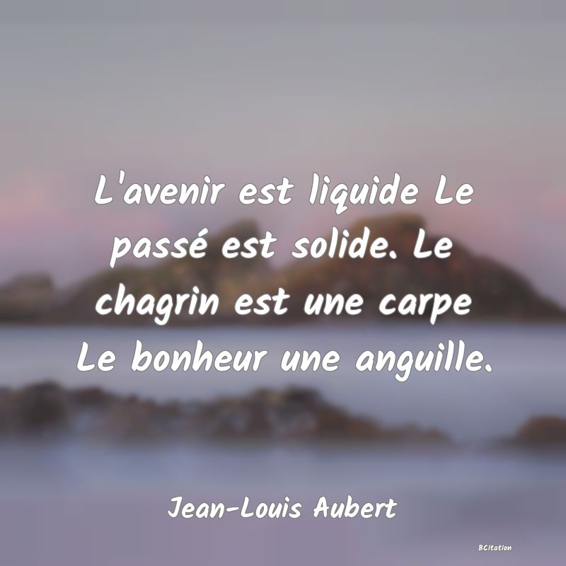 image de citation: L'avenir est liquide Le passé est solide. Le chagrin est une carpe Le bonheur une anguille.