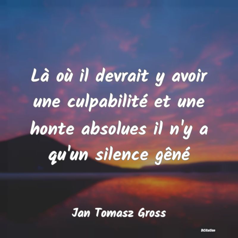 image de citation: Là où il devrait y avoir une culpabilité et une honte absolues il n'y a qu'un silence gêné